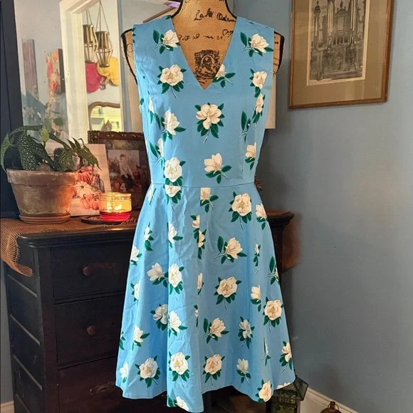 Draper James Blue and White Floral Magnolia Love Circle Fit and Flare Dress - Picture 5 of 15
